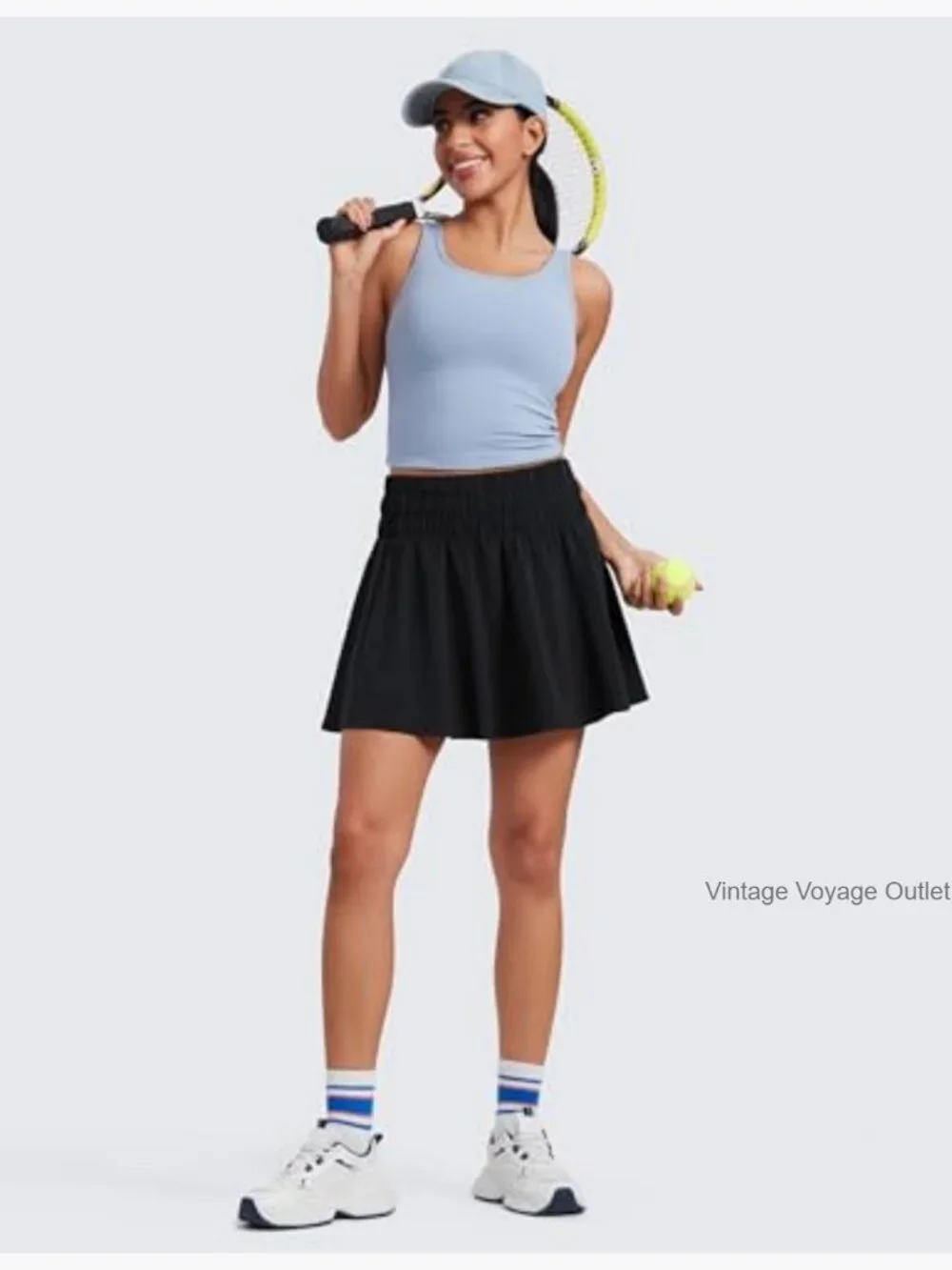 High Waisted Tennis Skirt with Pockets - Lined Athletic Skort for Golf - Picture 4 of 5